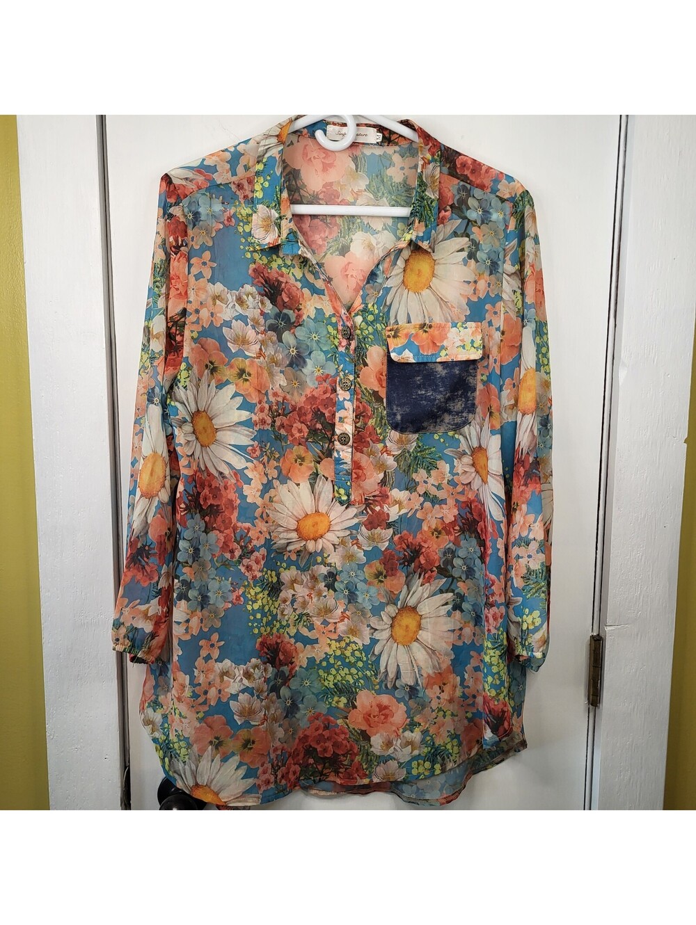 Simply Couture floral tunic colorful print on a sheer lightweight fabric medium